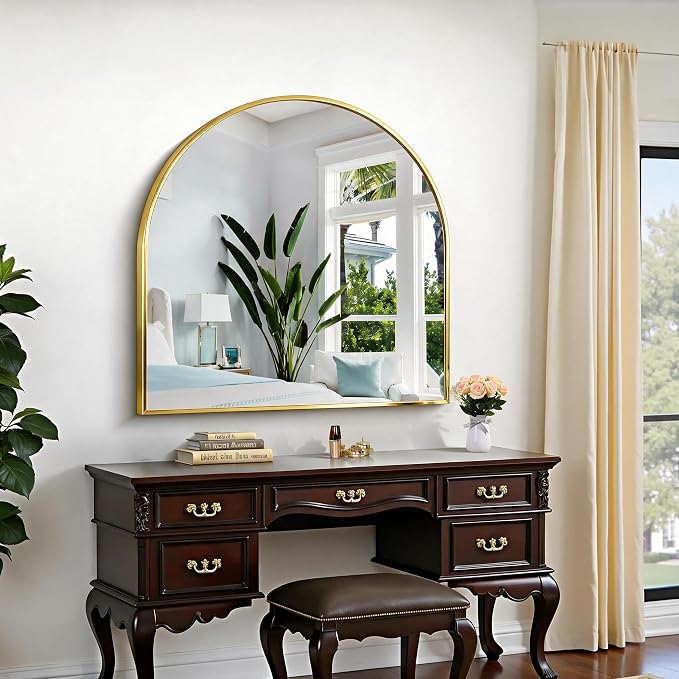 CIRCUMI Arched Wall Mirror, 36"x36" Gold Arched Mirror with Tempered Glass, Metal Frame, Large Size for Entryway Table, Mantel,Living Room,Over Sink,Arch Mirror for Decor,Shatterproof&Crystal-Clear