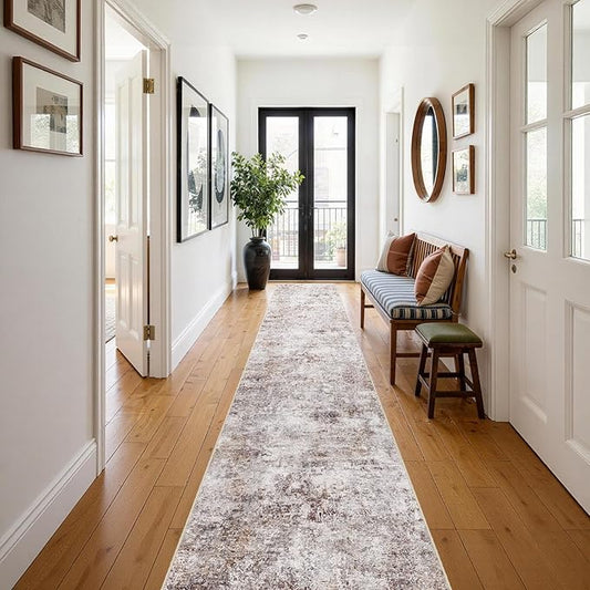 2x12 Runner Rug: Washable Low Pile Hallway Carpet With Non Slip Backing Pet Friendly Durable Long Floor Mat Ideal For High Traffic Areas Like Entryway Kitchen Bedroom or Laundry Room (Brick Gray,2x12)