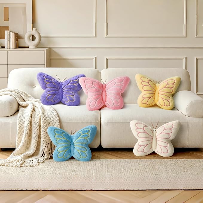 FALAX White Butterfly Shaped Pillow 16.9" Plush Decorative Throw Pillows | Soft Hugging Pillows, Comfort Seat Cushions, Aesthetics Room Decor, Cute Decorative Throw Pillows for Bedroom Couch Bed Dorm