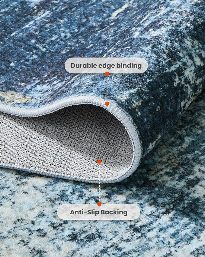 AMADA HOMEFURNISHING 5x7 Area Rugs for Living Room, Modern Abstract Washable Rug Neutral Soft with Non-Slip Backing & Low Pile Kids Rug for Resistant, Bedroom, Nursery Home Office, Navy Blue