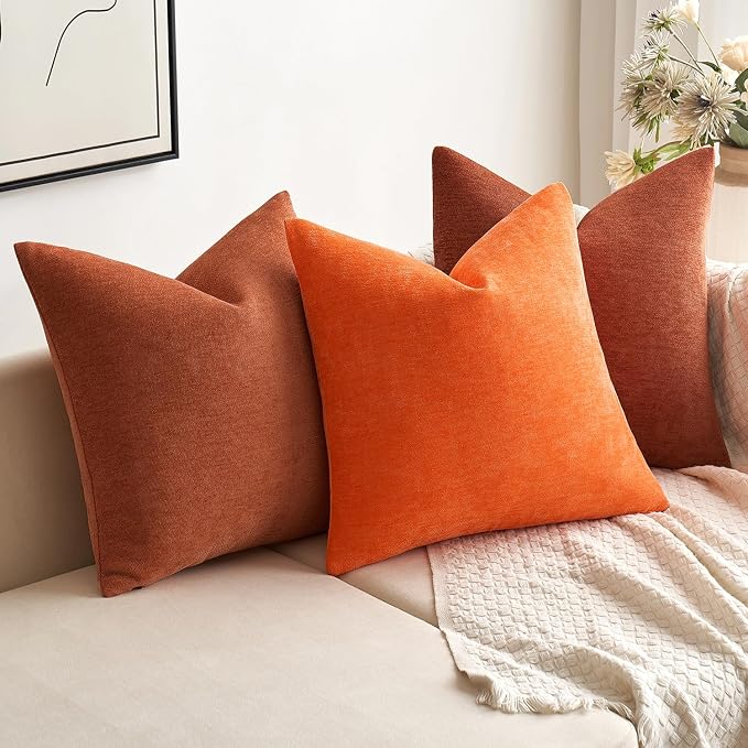 MIULEE Pack of 2 Rust Decorative Fall Pillow Covers 18x18 Inch | Soft Chenille Couch Autumn Throw Pillows Farmhouse Cushion Covers for Home Decor Sofa Bedroom Living Room