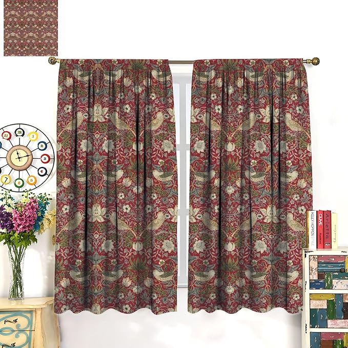 Boho William Morris Blackout Curtains, Retro Bird Plant Natural Flower Pattern Print Window Drapes, for Living Room Bedroom 42(W)*84(L) 2 Panels
