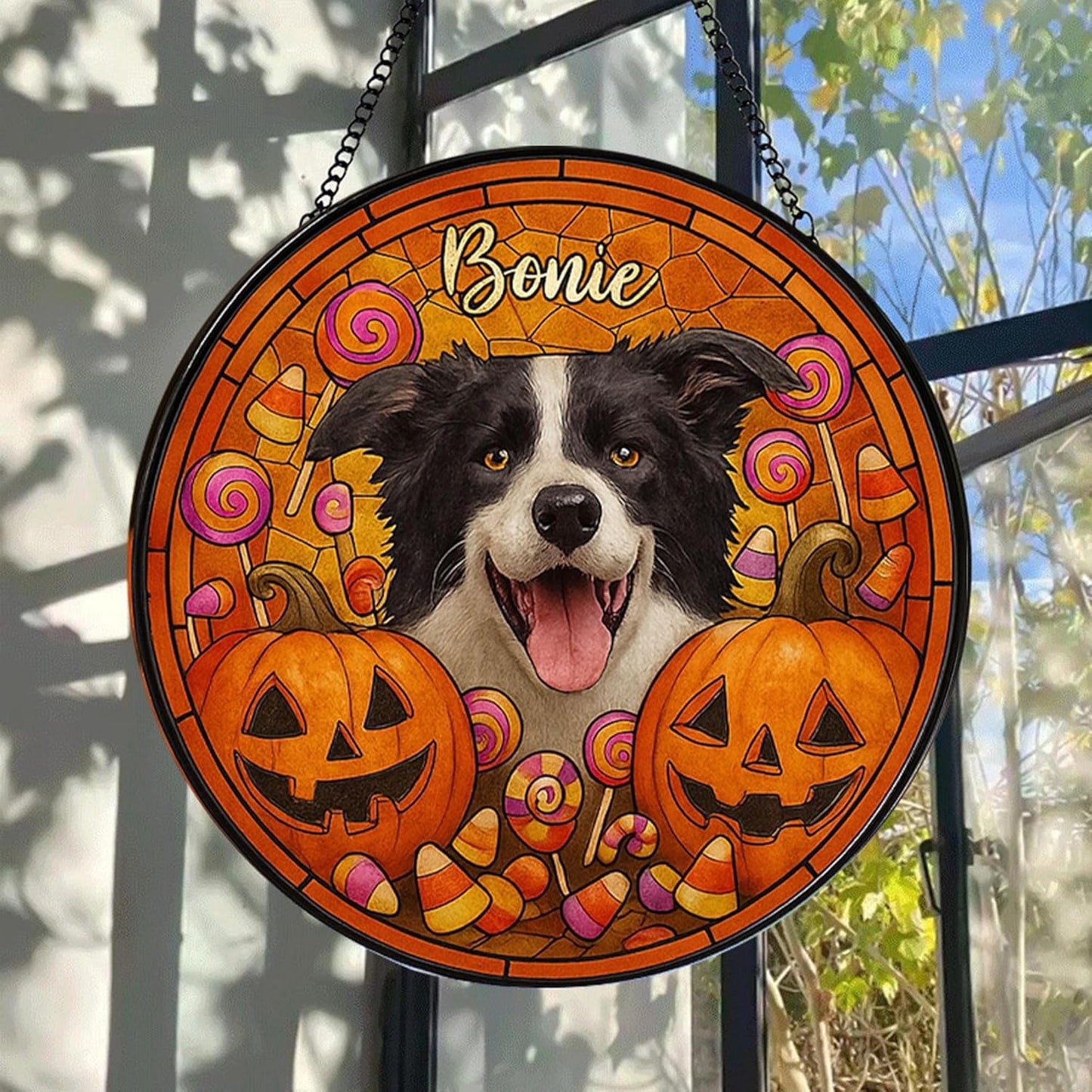 Personalized Halloween Dog Glass Window Hanging Ornament,Custom Pet Photo Ornament, Unique for Dog Lovers,Customized Pet Keepsake for Spooky Season, Fall Holiday Décor /5