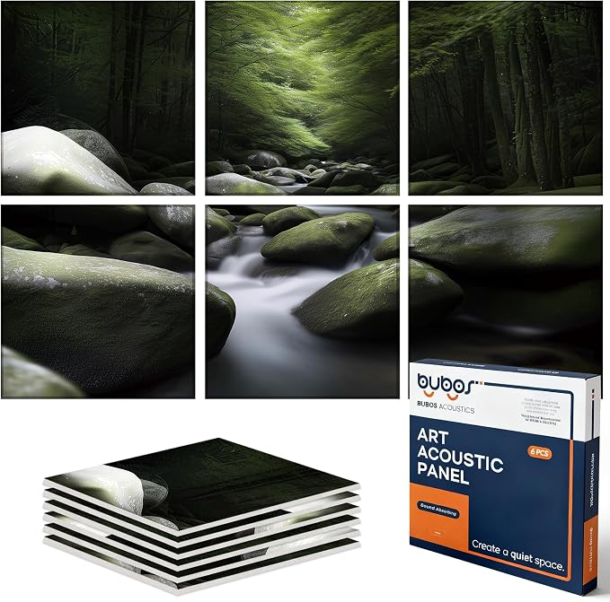 BUBOS 6 Pack Acoustic Wall Panels - High-Density Polyester Sound Absorbing Panels, Decorative Print Treatment for Recording Studio & Home Office, Peel and Stick, 23.6" x 23.6"