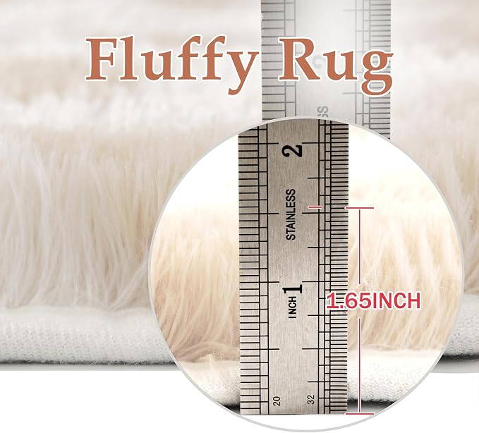 PureCozy Checkered Rug 8x10 Fluffy Shag Living Room Beige Area Rug Modern Washable Carpet Soft Shaggy Non Slip Indoor Plush Fuzzy Rugs for Bedroom Dorm Office Home Aesthetic Decor