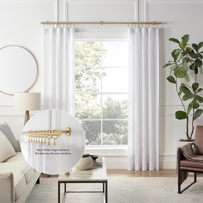 MODE Cambria Designer Series - Premium Easy Glide 18 Count Curtain Rings - Metal with Smooth, Quiet Nylon Inserts with Clips - 2 inch Diameter (1-5/8 inch Inside Diameter) - Brushed Gold