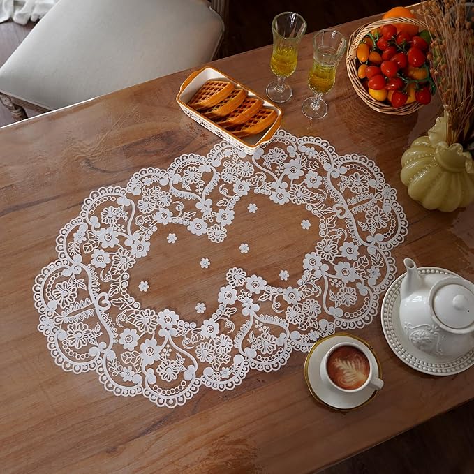 Clear Plastic Table Cover Protector Rectangle PVC Tablecloth Vinyl Waterproof Wipeable Tablecloths for Home Holiday Party (White, 60"x104")