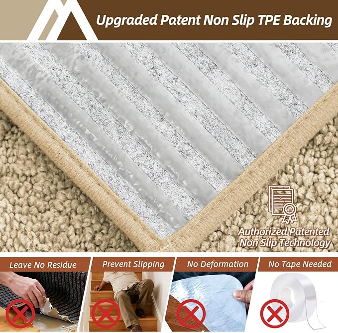 COSY HOMEER Stair Treads for Wooden Steps 9"x28",Washable Non Slip Peel and Stick Carpet Stair Treads with Reusable Residue Free Backing Soft Pet Friendly Stair Runner for Kids Elders,Warm Beige,10pcs