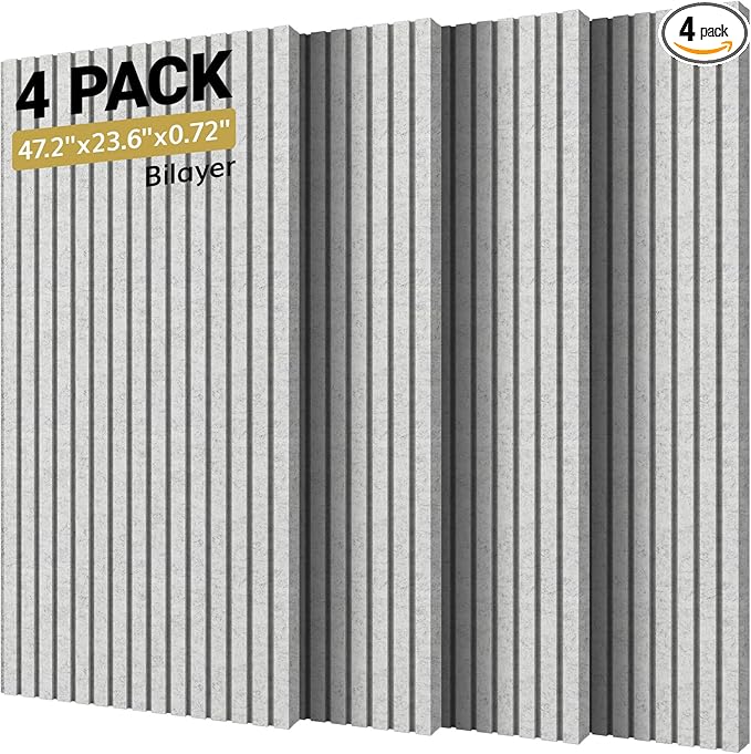 TONOR Dual-Layer Thickened Acoustic Wall Panels Self Adhesive, 4 Pack 47.2"x23.6"x0.72" High Density Sound Proof Panels for Walls, Peel and Stick Wall Panels for Recording Studio Furniture, Gray