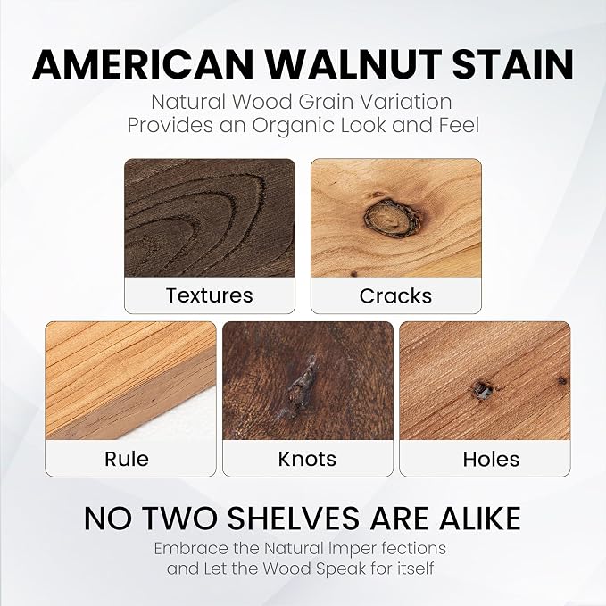 Fun Memories Floating Shelves for Wall Set of 2, Rustic Solid Elm Wood Wall Shelves 32 Inch - Invisible Bracket Mount for Living Room, Bathroom, Bedroom, Kitchen, Walnut
