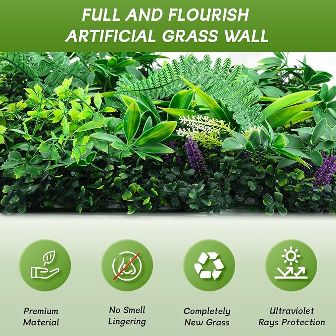 fanado Artificial Grass Wall Panels (20"x 20" 14pcs),Hedge Green Wall Decor Backdrop, UV-Anti Fake Greenery Plant Wall Boxwood Panels for Privacy Fence Screen Outdoor Indoor Wedding Garden Backyard