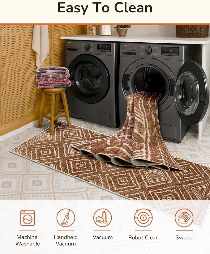 BESTSWEETIE Area Rug 8x10 Rug Machine Washable Non-Slip Low Pile Print Pattern Western Rug for Living Room Bedroom Entryway Tribal Series -Yellowbrown/Cream