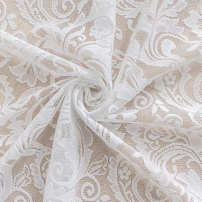 ALIGOGO Lace Kitchen Curtains 36 inches Length 2 Panels - Retro White Kitchen Window Curtains Over Sink Lace Curtain Short for Small Window Bathroom Window Cabinet Laundry Room Decor 26W x 36L