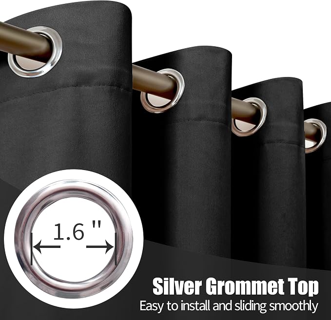 YoungsTex 80 Inches Long Black Curtains 2 Panels, Velvet Blackout Drapes Room Darkening with Grommet Privacy for Living Room Bedroom Window, 52 X 80 Inch