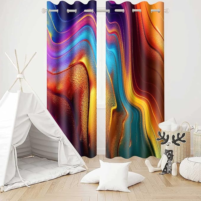 Colourful Fluid Curtains Modern Art Theme Abstract Blackout Drapes Nordic Design Stained Rainbow Glass Fluid Window Drapes for Bedroom Living Room Guest Room 2Panel 42x84inch CLOKMS0181