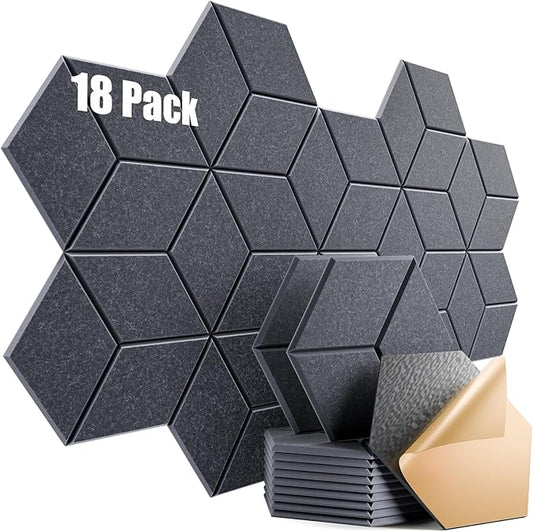 18 Pack Self-Adhesive Acoustic Panels 12" X 10" X 0.4" - Sound Proof Foam Panels for Wall with High Density, Y-Lined Design, Flame Resistant, Absorb Noise and Eliminate Echoes(Dark Gray)