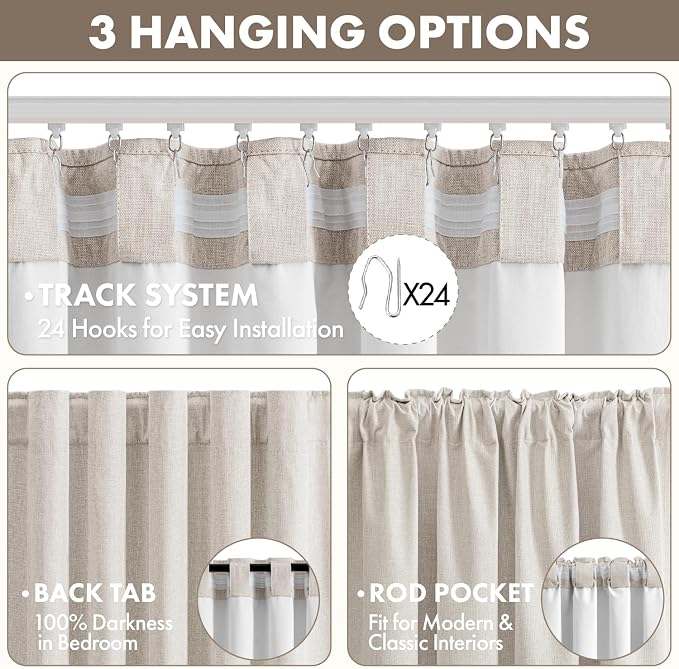 MIULEE 100% Blackout Linen Curtains for Bedroom 108 inches Long, Thermal Insulated Room Darkening Black Out Drapes for Living Room, Back Tab Rod Pocket, 2 Panels Set, 40 Wide x 108 Length, Cream