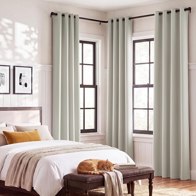 NICETOWN 100% Blackout Curtain Panels 84 inch Long for Living Room, Bone White, 2 Panels, Thermal Insulated Farmhouse Blackout Window Drapes for Bedroom