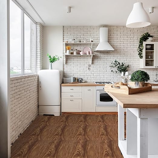 AKOLAFE 40 Sheet Vinyl Flooring 12 x 12 Peel and Stick Floor Tile Waterproof Dark Wood Vinyl Floor Tiles Clearance Self Adhesive Floor Tiles Sticky Laminate Flooring Stick on Bathroom Kitchen Basement