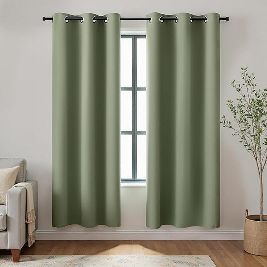 KOUFALL Dark Sage Green Boho Blackout Curtains 72 Inch Length for Bedroom 2 Panels Set Home Office Organic Decor Grommet Thermal Room Darkening Living Room Window Black Out Curtains 72 Inch Long