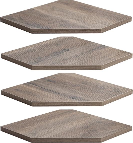 Corner Shelf Wall Mount, Corner Floating Shelves, Set of 4 Corner Wall Shelf Organizer, Rustic Wood Wall Storage Display Shelves for Living Room Bedroom Bathroom Kitchen, Rustic Grey