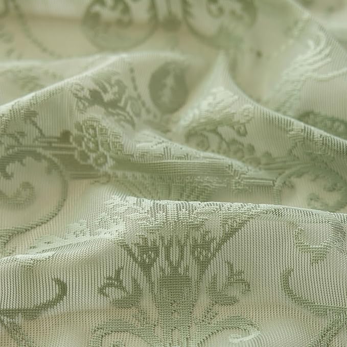 TUDECO Light Green Curtains 72 Inch Length - Aesthetic Green Floral Curtains 2 Panels, Embroidered Sheer Bohomian Ruffled Green Lace Curtain for Boys Bedroom Hallway, 59 x 72 Inch, Sage Green