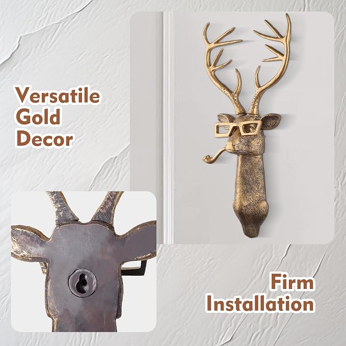UITWMKTG Gold Animal Head Wall Decor Wall Sculpture Home Decor Statue for Living Room Office Bedroom Modern Decor for Men Women Deer