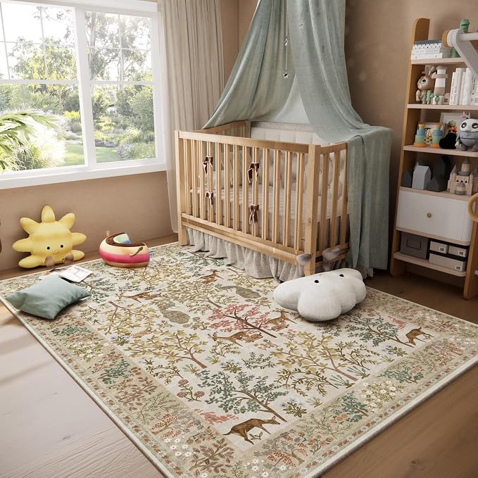 5x7 Area Rugs for Living Room: Washable Rug Vintage Area Rug Stain Resistant Non Slip Low Pile Lightweight Soft Carpets Rugs for Bedroom Dining Room Kitchen Nursery Kids Room Farmhouse Indoor