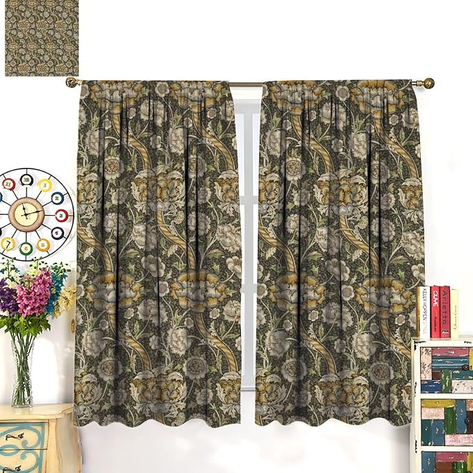 William Morris Curtains, Rustic Vintage Print Retro Flower Plant Nature Art Floral Blackout Window Treatments Drapes, for Living Room Bedroom Kitchen 42(W)*84(L) 2 Panels