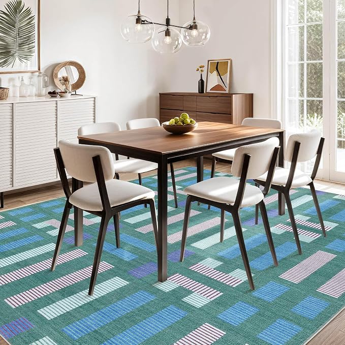 cotiled 5x7 Area Rugs Living Room Rug: Washable Boho Rugs with Non Slip Backing Large Soft Indoor Stain Resistant Carpet for Bedroom Farmhouse Dining Room Lightweight Home Decor Green