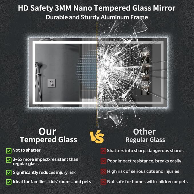 72"x36" LED Bathroom Mirror with Lights, Backlit + Front Lit with CRI>90, Lighted Mirror for Bathroom, Anti-Fog, Dimmable Brightness, 3 Colors, Memory Function, Shatterproof Tempered Glass