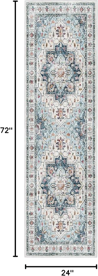 Madane Washable Runner Rug - 2x6 Rug Runners for Hallways 6 Feet Non Slip Vintage Kitchen Runner Rug Ultra-Thin Bathroom Runner Rugs Carpet Laundry Room Bedroom (2x6ft, Blue)