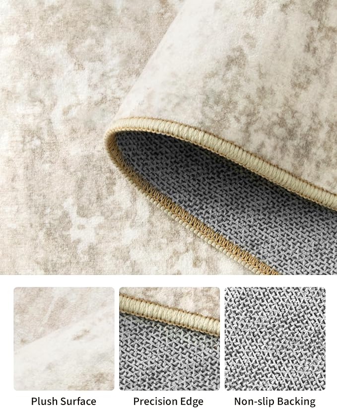 Art&Tuft Washable Rugs 5x7 - Stain Resistant Anti-Slip Backing Abstract 5x7 Area Rugs for Living Room, Foldable Machine Washable Area Rug(5'x7', Beige)