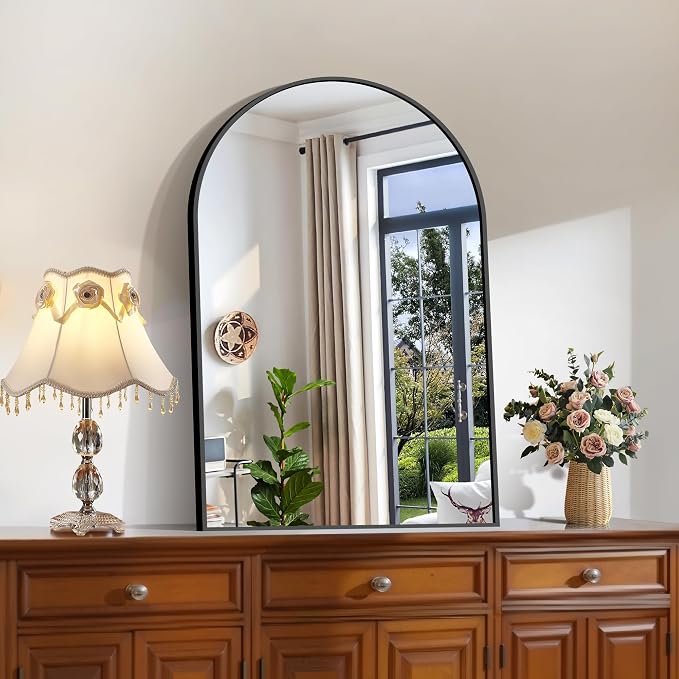 CIRCUMI Arched Wall Mirror, 24"x36" Black Arched Mirror with Tempered Glass, Metal Frame, Large Size for Bathroom, Living Room,Entryway,Over Sink, Arch Mirror for Decor,Shatterproof&Crystal-Clear