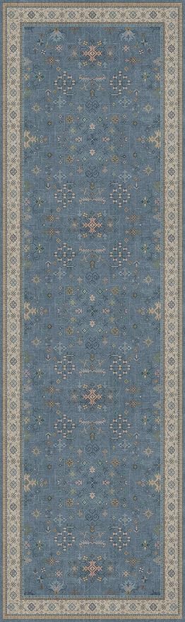 Hazo Haus Washable 10ft Long Hallway Runner Rug Blue - 3 x 10 Runner Rug, Boho Waterproof 3x10 Kitchen Floor Mat - Modern Eclectic Boho Design Décor