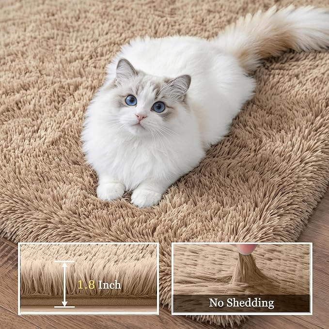 Fluffy 5x7 Area Rugs for Living Room Bedroom: Ultra Soft Shag Rug Non-Slip Non-Shedding Small Plush Bedside Rug Indoor Floor Carpets for Kids Room Playroom Entryway Nursery Dorms Home Decor Beige