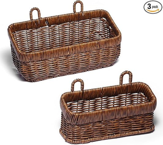 2 Pack Woven Storage Basket,Organizer Trays, Paper Box,Vintage Bin for Bathroom, Kitchen,Vanity Countertop Table Shelf, Open Storage Bins for Living Room, Bedroom, Balcony, Garden (Brown, ‎2 pc (S+M))