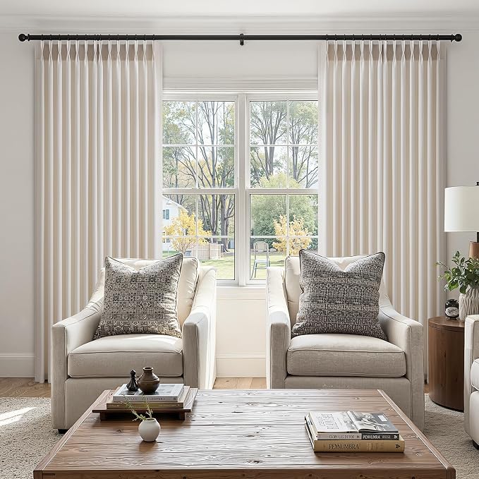 108 Inch Pinch Pleated Linen Curtains 2 Panels,Ivory Beige Semi Sheer Curtains with Pleated Hooks Back Tab for Track System,Extra Long 9ft Curtain for Living Room Bedroom,40x108