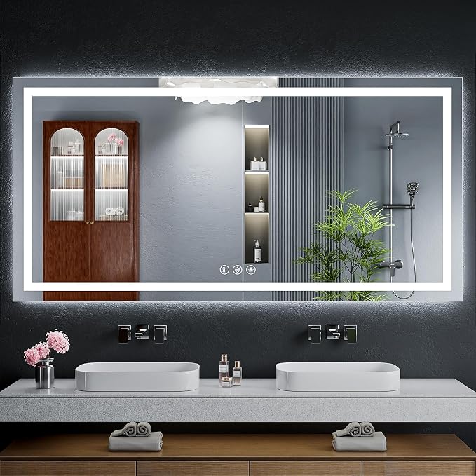 60"x30" LED Bathroom Mirror with Lights, Backlit + Front Lit with CRI>90, Lighted Mirror for Bathroom, Anti-Fog, Dimmable Brightness, 3 Colors, Memory Function, Shatterproof Tempered Glass