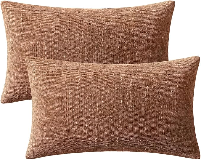 MIULEE Textured Pillow Covers 20x12 Inch Pack of 2,Pecan Brown Soft Thick Solid Lumbar Decorative Chenille Throw Pillows Neutral Farmhouse Cushion Covers Modern Home Decor for Sofa Bedroom Living Room