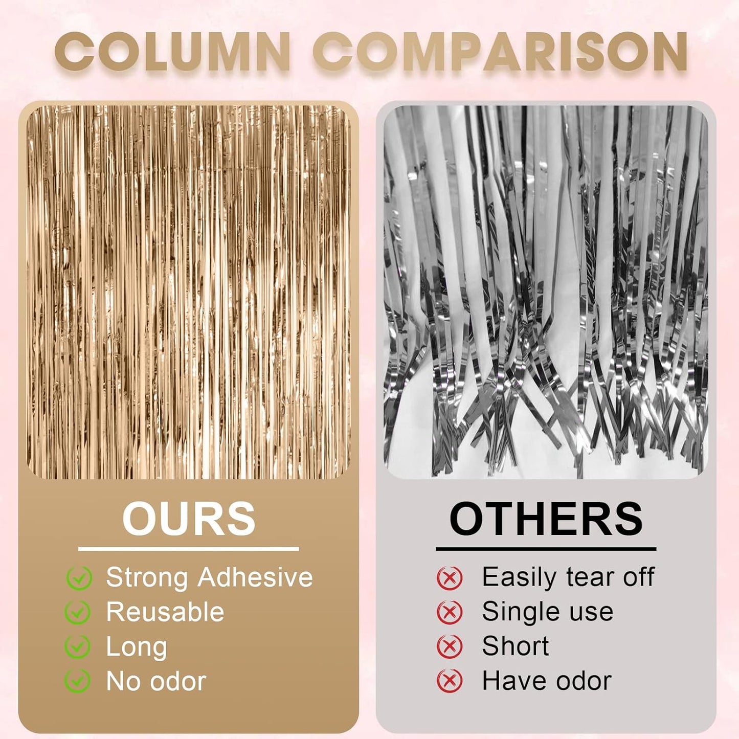 3 Pack 3.3x8.2 Feet Champagne Foil Fringe Backdrop Curtains, Tinsel Streamers Birthday Party Decorations, Fringe Backdrop for Graduation, Baby Shower, Gender Reveal, Disco Party