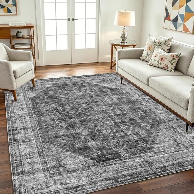 CHAMPLANT Washable Area Rug 10'x14' Boho Design Non-Shedding Easy Care Ideal for High Traffic Areas in Living Room Bedroom Office Coffee Table Kitchen Large Carpet