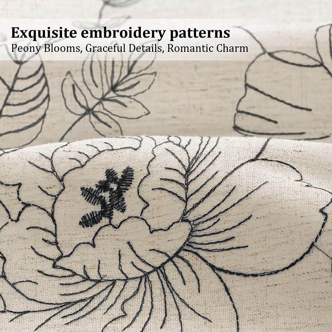 Boho Floral Curtains, Vintage Farmhouse Curtains 84 Inches Long, Black Cottage Core Flower 2 Panels