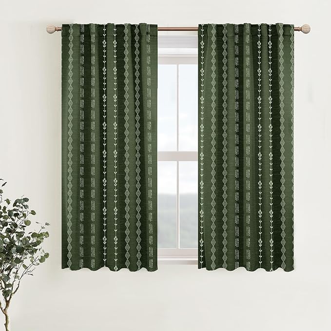 Lino Rosa Bathroom Curtains Window,Dark Leaf Green Boho Floral Privacy Opaque Spring Kitchen Curtains 45 Inch Length