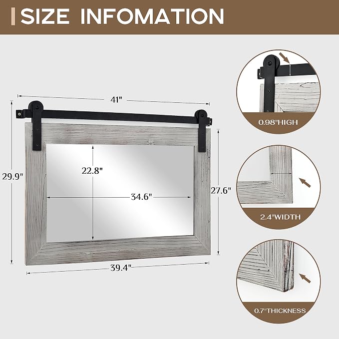 COGOOD Bathroom Mirrors for Over Sink - 41" x 30" Farmhouse Barn Door Mirror for Living Room, Entryway, Bedroom, Vanity Wall Decor Grey