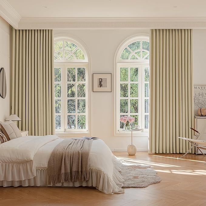 Oatmeal Linen Pinch Pleated Blackout Curtains, Room Darkening Thermal Insulated Soundproof Pleated Drapes, 108 Inch Long Back Tab Window Curtains for Living Room Bedroom 2 Panels, 40"Wx108"L,Beige