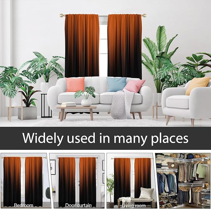 AAtter Orange and Black Window Curtains, Ombre Long 42" W x 84" L, 2 Panels | Terracotta Rod Pocket Drapes, Modern Abstract Striped Style, Cool Anime Design, Tall Living Dining Room Decor for Men