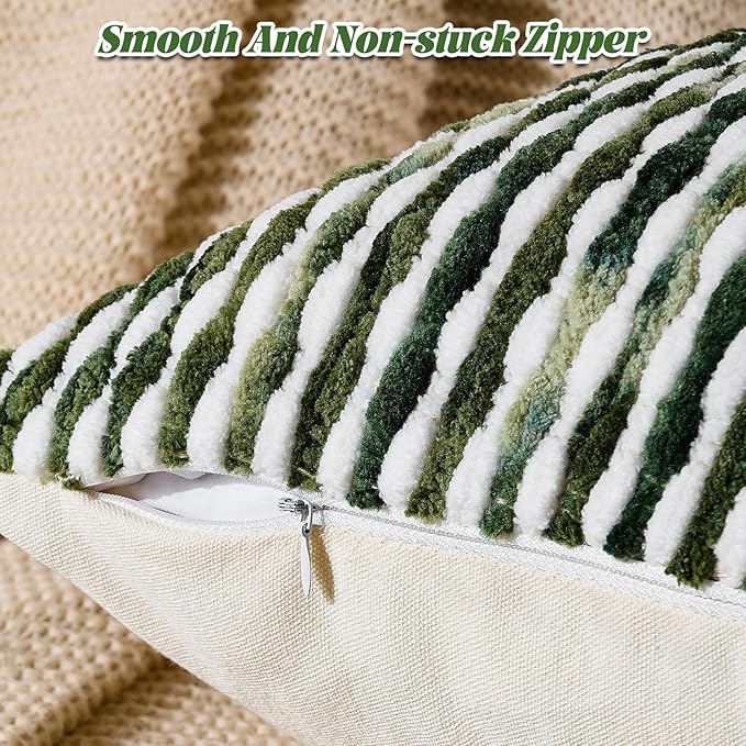 AmHoo Set of 2 Boho Chenille Pillow Cover Decorative Tufted Pillowcase for Couch Bed Sofa Bedroom Living Room Modern 20 x 20-Inch Sage Green