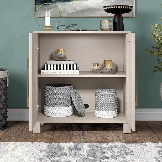 Henn&Hart 28" Wooden Accent Cabinet, Modern Sideboard Buffet Cabinet with 2 Doors and an Adjustable Shelf for Living Room, Dining Room, Bedroom or Entryway, Beech White