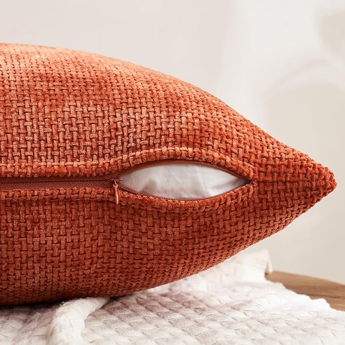 MIULEE Pack of 4 Couch Throw Pillow Covers 16x16 Inch Burnt Orange Soft Decorative Chenille Pillow Covers Farmhouse Accent Cushion Covers for Boho Fall Home Decor Sofa Bedroom Living Room